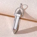 Polished silver hexagonal pillar pendant made of natural stone with a metal bail - Electroplated Silver