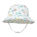Detail of wide brim kids sun hat with colorful pineapple print and polka dot lining - Size M (Head 50cm) / Pineapple