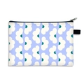 Light purple floral makeup bag with white cloud flowers and black zipper closure - Purple Cloud Flower