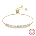 Elegant s925 sterling silver gold bracelet featuring fresh water pearls and round zircons - Gold Pull Zircon Pearl (GPB21-14K)
