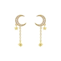 Eleganti orecchini a nappa con luna e stella in argento S925 dorato con zircone - Oro