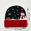 Close-up of festive knit beanie with snowman patterns and 21cm size dimensions - Style 6 (Black Red Patchwork Snowman House)