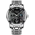 Men's silver stainless steel watch with black chronograph dial and date window - Fortune Silver Band Black Dial