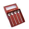 Set of 4 stainless steel coffee spoons in a red gift box with Good Luck lettering - 13cm Round Spoon-Silver+Red Box / Silver/Red Box/4PCS