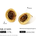 French vintage 18K gold plated stainless steel stud earrings with amber stone - Tiger Eye Irregular Oval Style (NB-E1695)