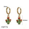 Detail of gold hoops with green cactus pendants and size markings 10mm and 16.8mm - Gold Cactus Earring Style (TE60541)