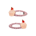 Pink polka dot ribbon hair clips with glitter cupcake and cherry for girls - Pink Cake (MC019) / One Pair