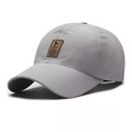 Men's light grey mesh baseball cap with breathable laser-cut holes and leather patch - Adjustable / Light Gray