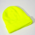 Close-up of neon yellow knit beanie showing high-quality acrylic ribbed texture and cuff - Neon Yellow