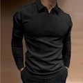 Polo da uomo nera a maniche lunghe con trama a coste verticali e scollo a V - S / Nero