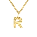 Minimalistische vergoldete 2mm Gliederkette mit einem gravierten Buchstaben-R-Anhänger - Gold (R)