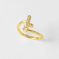 Verstelbare 18k vergulde ring met zirkonia letter L en een ronde kristallen steen - Letter L