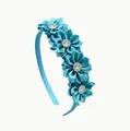 Cerchietto in raso blu cielo per ragazze decorato con fiori e strass scintillanti - Verde petrolio