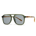 Modern retro aviator sunglasses with olive green frames and tortoiseshell temples - C2 Green Frame Leopard Leg
