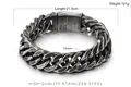 Mens vintage silver finish stainless steel Cuban link bracelet 15mm width 101g weight - 15mm Antique Black