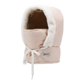 Pink winter trapper hat for women with white faux fur lining and integrated neck warmer - One Size / Pink