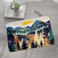 Tappeto in flanella con paesaggio montano e sole su pavimento in legno grigio moderno - 40x60cm / Stile 3
