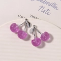 Macro detail of purple translucent glitter cherry charms with silver metal stems for DIY - Silver Stem Glitter Purple / 1 Piece