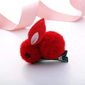 Cute plush rabbit hair clip in bright red with soft ears and sturdy black metal duckbill grip - Rabbit Hair Clip / Red
