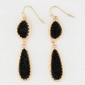 Elegant gold drop earrings featuring black textured teardrop pendants in a sleek vertical design - Gold Frame Black (EA088-2金)