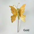 Glitzernde goldene Schmetterlings Deko mit Glitzerfinish und Stab für Blumengestecke - THF14 Einschichtig Goldfolie / Gold