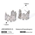 Polierte silberne Edelstahl-Ohrringe mit Nieten, Diamanten und Größenangaben im Detail - Silberne Niet Zirkonia Besetzte Ohrringe (JDE2405015-S)