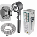 Set doccetta pressurizzata grigia con supporto, tubo flessibile e testina massaggiante - Flessibile da 1.5m + Staffa (Set Confezione a Colori) / Grigio