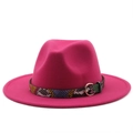 Detail of rose pink fedora hat with colorful snakeskin band and gold buckle detail - L(58-60cm) / Rose Red