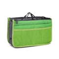 Nylon handbag organizer insert in bright green and dark grey with mesh pockets - Green