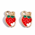 Enameled strawberry pendant charms with golden leaf accents and white heart detail - Strawberry