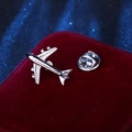 Classic silver metal airplane lapel pin with butterfly clutch on red velvet - Silver Airliner