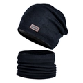 Winter thermal fleece-lined knit hat and neck warmer set in classic black for men - Black