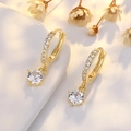 Elegant gold drop earrings with round white zircon pendants in a minimalist chic style - Zirconia (NN370)