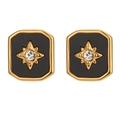 Pendientes de botón cuadrados negros vintage con estrella dorada de acero inoxidable - Pendientes de Botón Cuadrados de Estrella de Ocho Puntas Retro - Negro