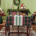 Red and green plaid Christmas tablecloth with white festive tree embroidered runner - 140x100CM / Multi Green Plaid With Christmas Tree
