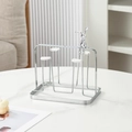 Silver metal cup rack with six holders and rabbit decor on rectangular tray - Silver Rabbit - 4 Cups Rack