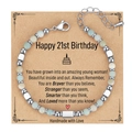 Bohemian style 4mm pink zebra stone bead bracelet with 21st birthday gift card - 21st Birthday Card Style / With Card / Amazonite