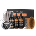 Bartpflege Set für Herren mit Sandelholzöl und Bartbürste in eleganter Geschenkbox - 8-Teiliges Bartpflege Set