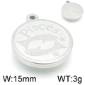 Stainless steel Pisces zodiac pendant with engraved symbols and dimensions 15mm 3g - Pisces / Steel