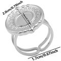 Detailed size chart showing dimensions of the adjustable 304 stainless steel ring band - Sunburst Pattern / Silver