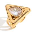 18K gold plated stainless steel ring with triangle design and pear-cut zircon stone - Gold-White Zirconia