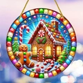 Gingerbread house and man acrylic Christmas ornament with colorful stained glass pattern - 15x15cm