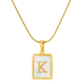 Golden square necklace with white shell pendant featuring the letter K on snake chain - Gold Letter K (With Chain)