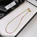 Tiger eye beaded necklace with colorful tourmaline stones and a gold heart pendant - Rhodochrosite Necklace XL0677