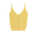 Gelbes Strick-Camisole-Oberteil mit V-Ausschnitt, Knopfleiste und Rüschensaum-Details - S / Gelbes Camisole