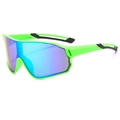 Neon green cycling sunglasses with iridescent purple lens for outdoor mountain sports - Green Frame Green Mirrored