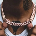 Lussuosa collana a maglia cubana in oro rosa con diamanti per stile hip-hop di strada - Oro Rosa 45cm Collana