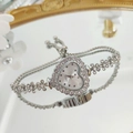Elegante orologio a cuore con strass e cinturino a fiori argento su base riflettente - Quadrante Bianco Argento