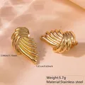 Golden feather shaped stainless steel earrings with elegant layered wing design - Stainless Steel Feather Wing Earrings