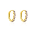 Elegant gold hoop earrings with purple round cubic zirconia settings for women - 925 Silver / 18K Gold Purple Stone